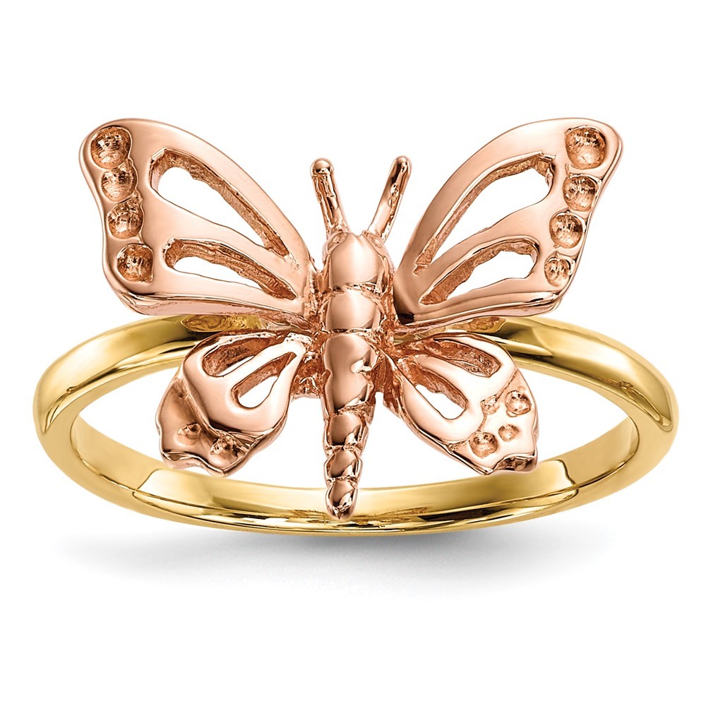 14k Two-tone Genuine Gold Polished Butterfly Ring, Size 7